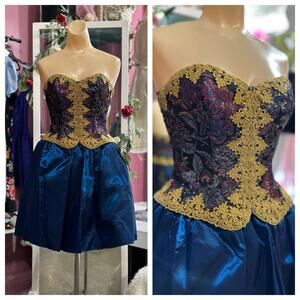 Vintage 80s Mini Prom Party Formal Dress Alfred Angelo Flirtations Bustier XS